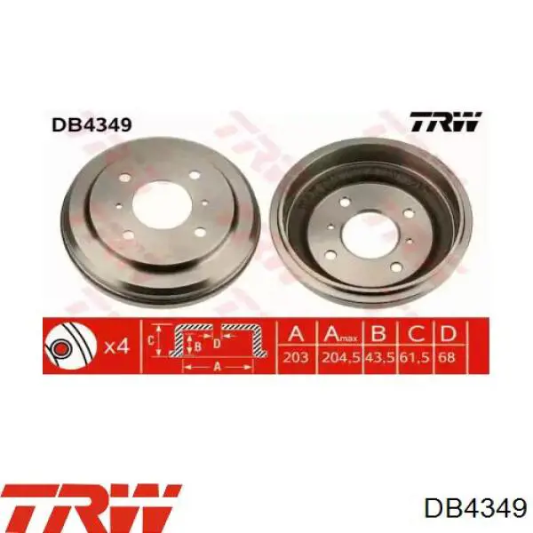 Барабан гальмівний задній TRW DB4349