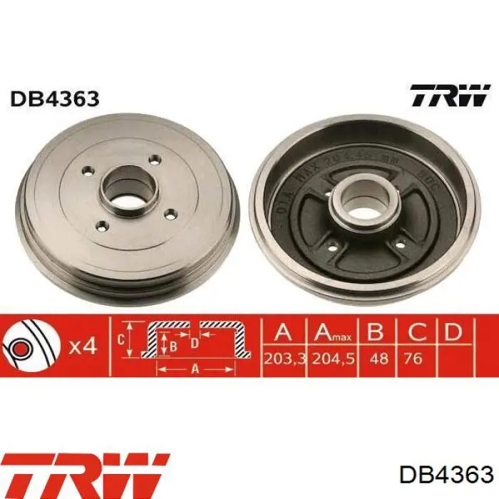 DB4363 TRW барабан гальмівний задній