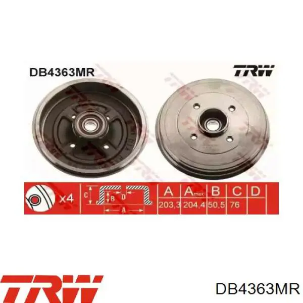 Купити DB4363MR TRW Барабан гальмівний задній