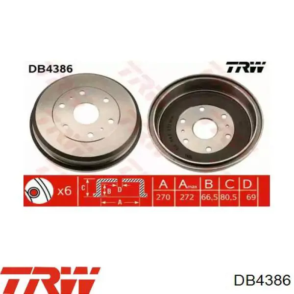 Купити DB4386 TRW Барабан гальмівний задній