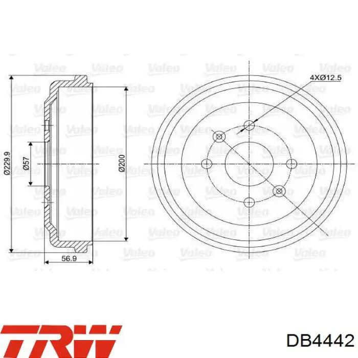 DB4442 TRW Барабан гальмівний задній