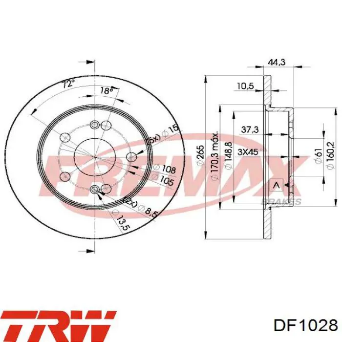 Купити DF1028 TRW Диск заднього гальма