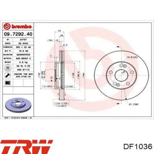 Купити DF1036 TRW Ротор гальмівний
