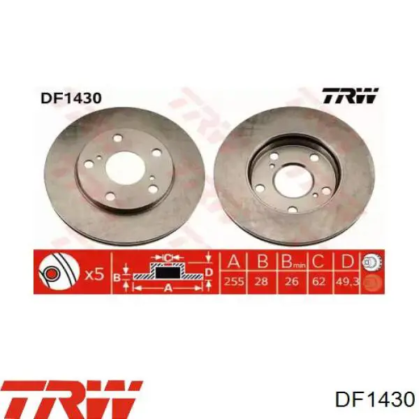 Диск переднього гальма TRW DF1430 ціна, від 34.95 USD