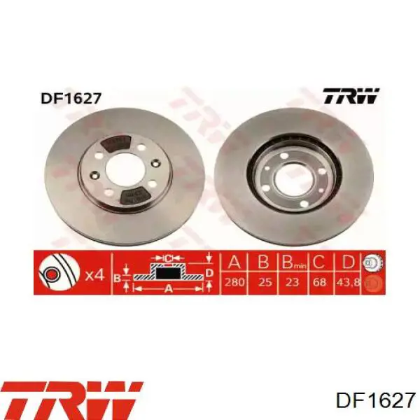 DF1627 TRW диск гальмівний передній