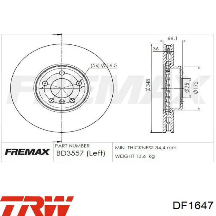 Купити DF1647 TRW Ротор гальмівний