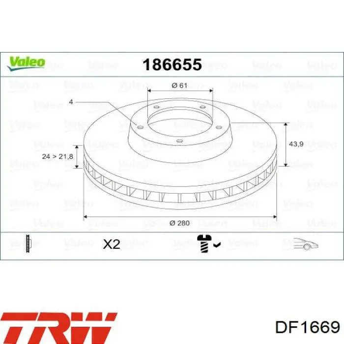 Диск гальмівний задній TRW DF1669