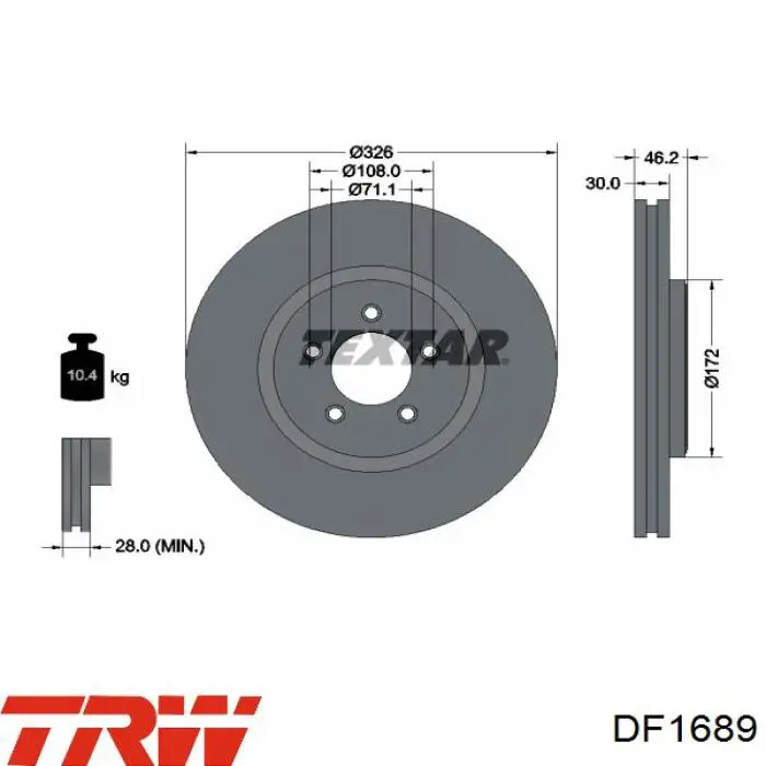 Диск гальмівний передній TRW DF1689