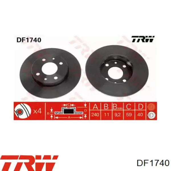 DF1740 TRW диск гальмівний задній
