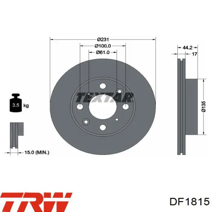 DF1815 TRW Гальмо дискове переднє