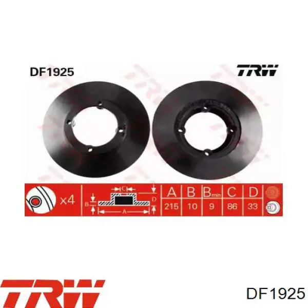 DF1925 TRW диск гальмівний передній