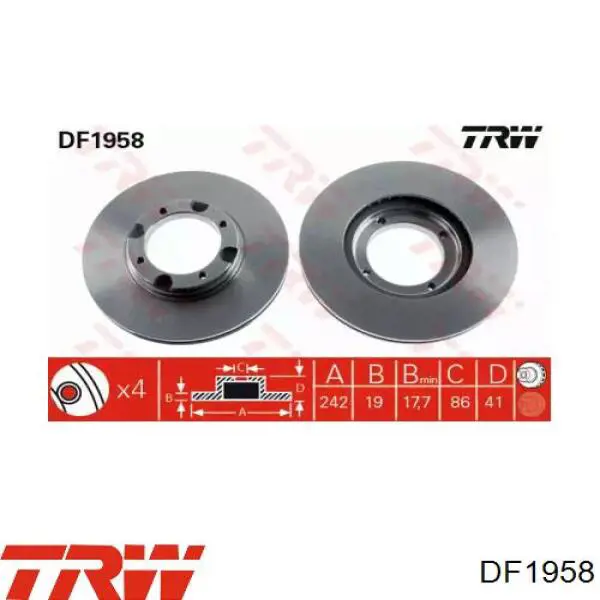 Диск переднього гальма TRW DF1958 ціна, від 28.16 USD