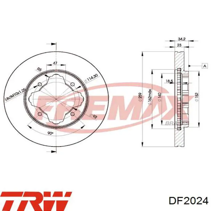 Диск гальмівний передній TRW DF2024