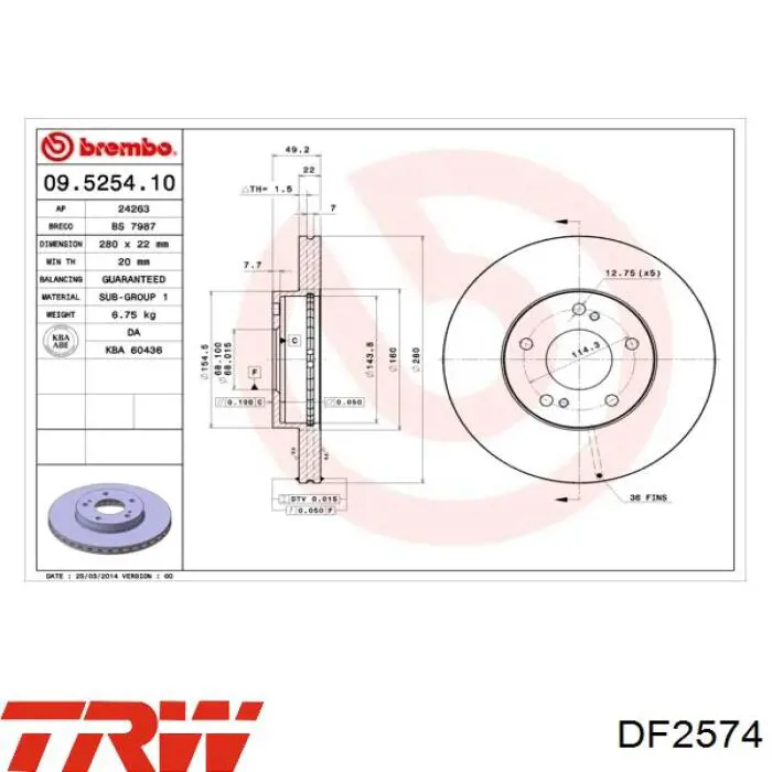 Гальмівні диски передні DF2574 TRW