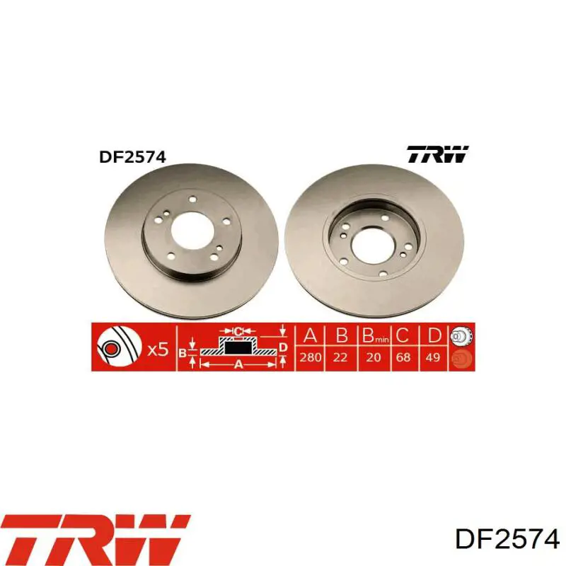 Диск переднього гальма TRW DF2574 ціна, від 34.82 USD