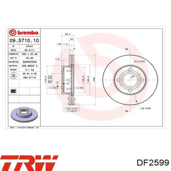 DF2599 TRW диск гальмівний передній