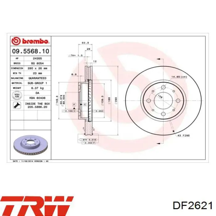 Диск переднього гальма TRW DF2621 ціна, від 47.58 USD