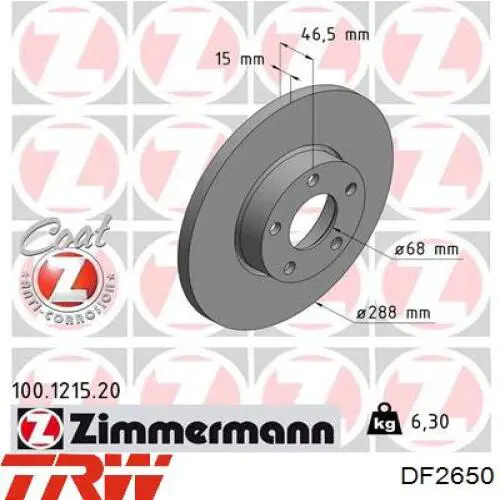 Диск гальмівний передній TRW DF2650