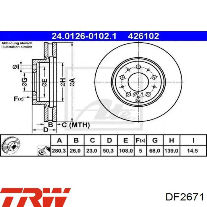 Диск гальмівний передній TRW DF2671