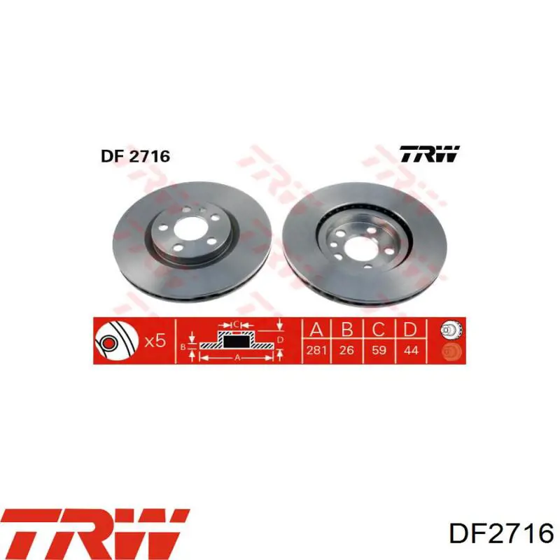 DF2716 TRW диск гальмівний передній