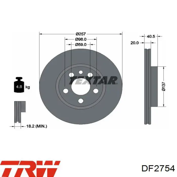 Диск переднього гальма TRW DF2754 ціна, від 25.52 USD