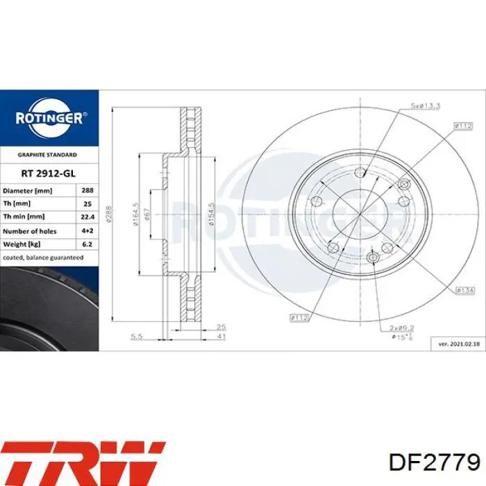Диск гальмівний передній TRW DF2779