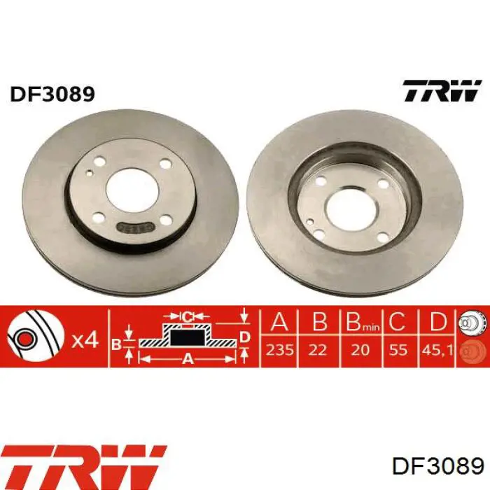 Диск гальмівний передній DF3089 TRW