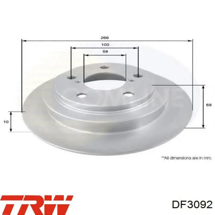 Диск гальмівний задній TRW DF3092
