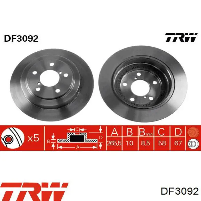DF3092 TRW диск гальмівний задній