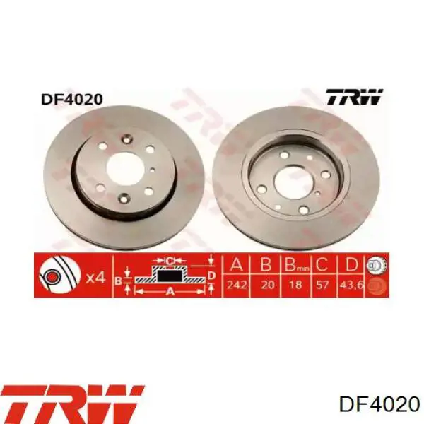 Диск переднього гальма TRW DF4020 ціна, від 22.54 USD