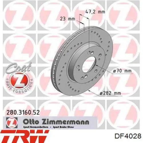 Диск гальмівний передній TRW DF4028