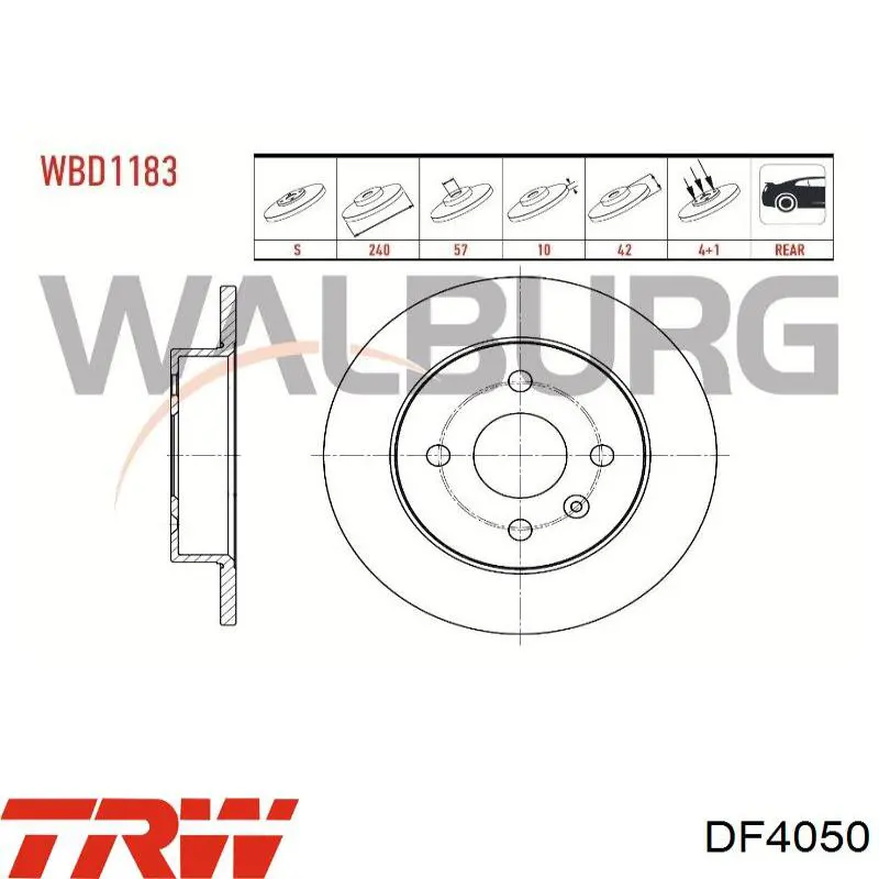 Диск гальмівний задній TRW DF4050