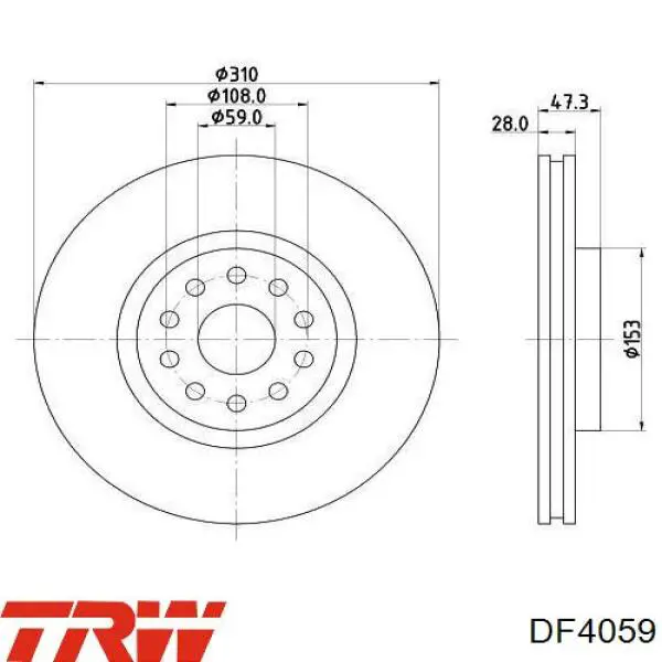 Диск переднього гальма TRW DF4059 ціна, від 37.74 USD