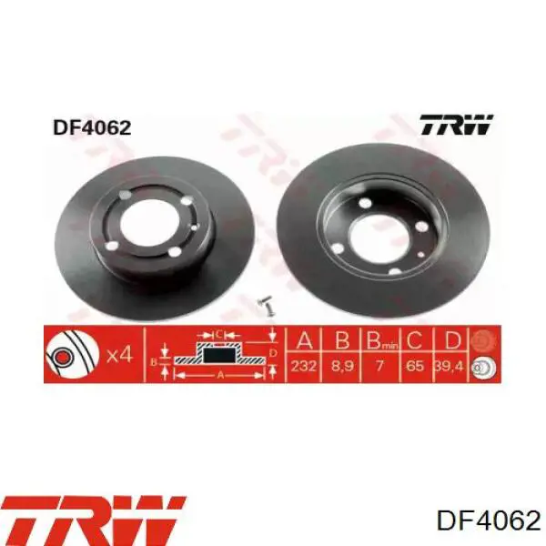DF4062 TRW диск гальмівний задній