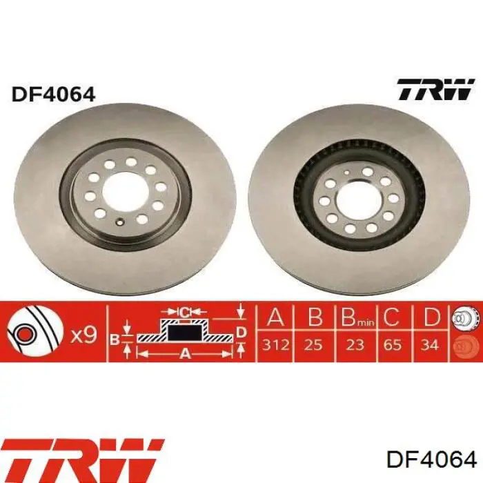 Диск гальмівний передній DF4064 TRW