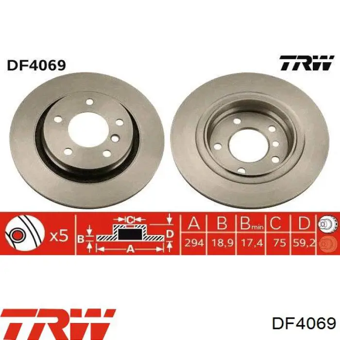 DF4069 TRW диск гальмівний задній