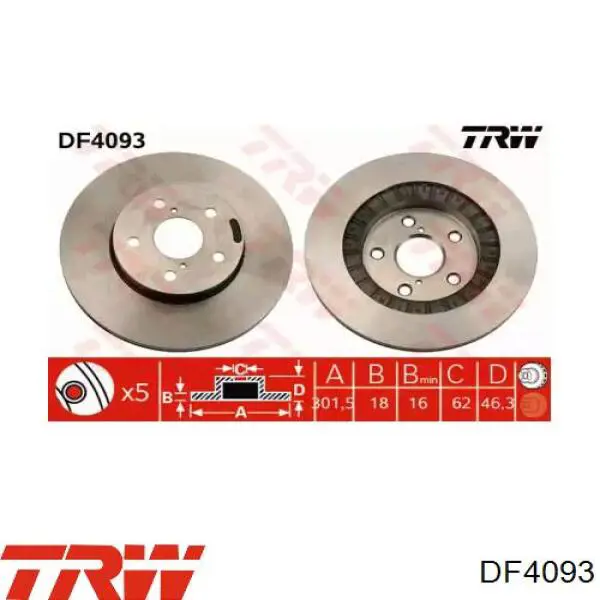 Диск переднього гальма TRW DF4093 ціна, від 46.76 USD