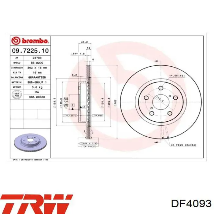 Гальмівні диски передні DF4093 TRW