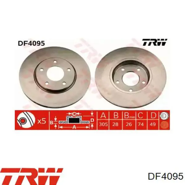 Диск переднього гальма TRW DF4095 ціна, від 73.64 USD