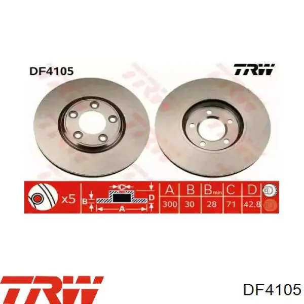 Диск переднього гальма TRW DF4105 ціна, від 56.16 USD