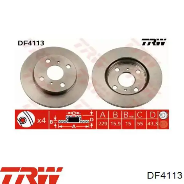 DF4113 TRW диск гальмівний передній