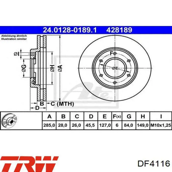 Диск гальмівний передній TRW DF4116