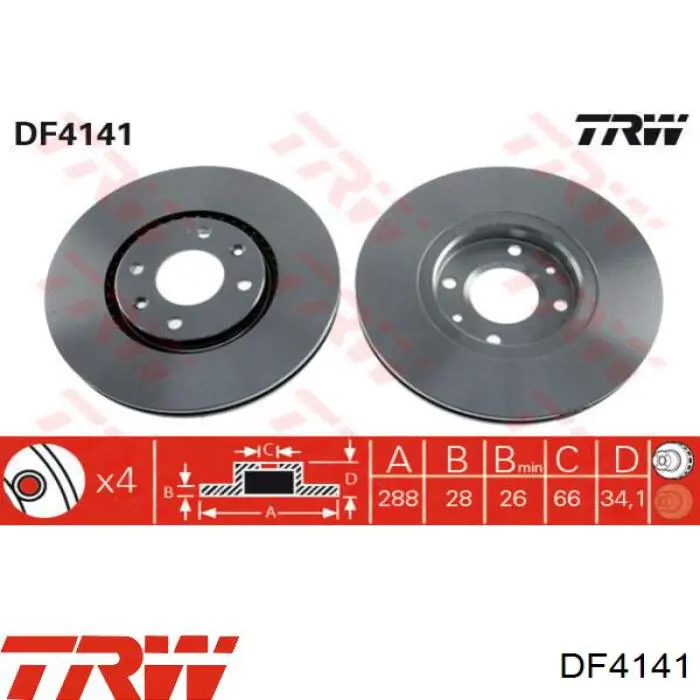 DF4141 TRW диск гальмівний передній