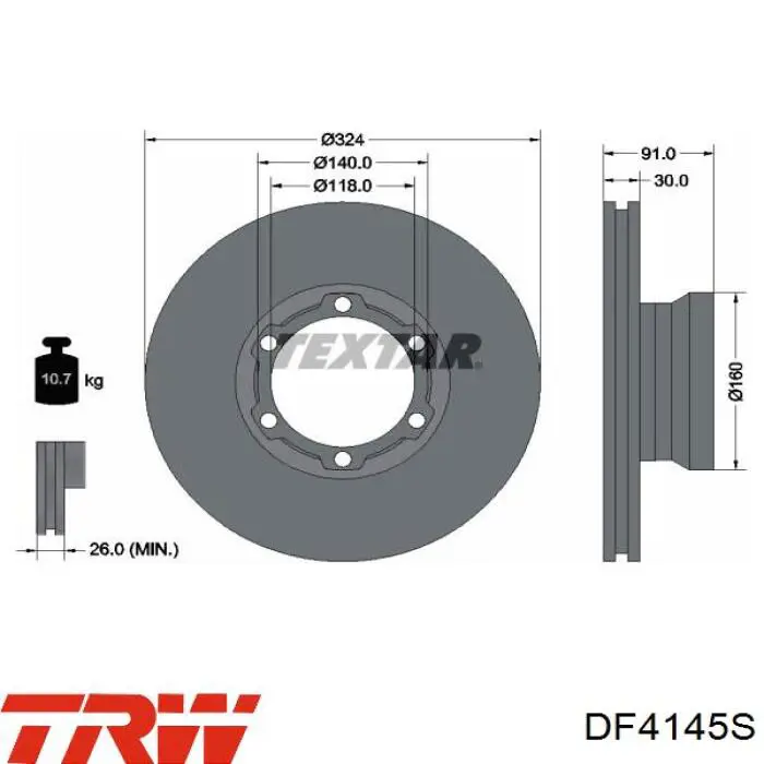 Диск переднього гальма TRW DF4145 ціна, від 65.60 USD
