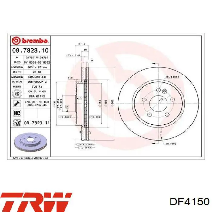 Диск переднього гальма TRW DF4150 ціна, від 38.33 USD