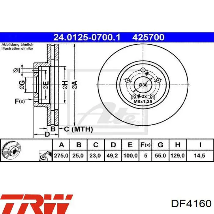 Диск гальмівний передній DF4160 TRW