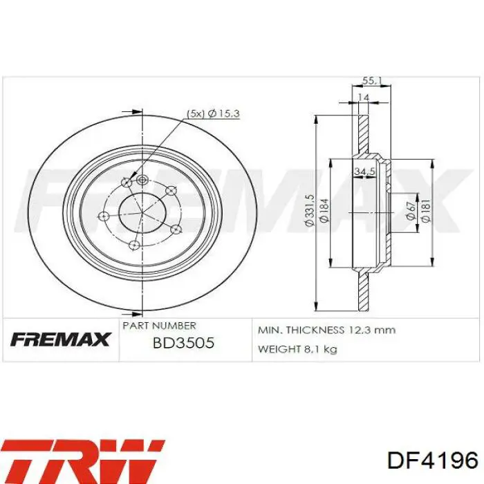 Диск гальмівний задній TRW DF4196