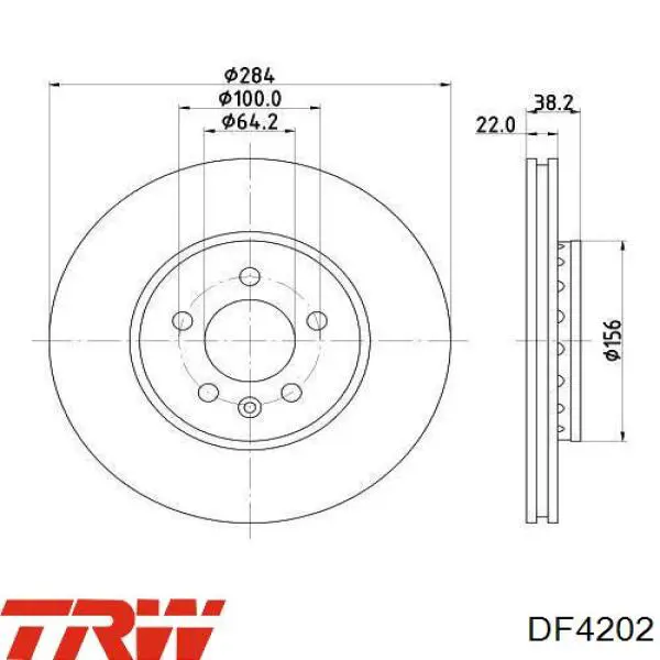 Диск гальмівний передній TRW DF4202