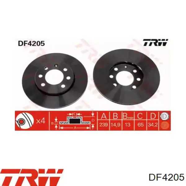 DF4205 TRW диск гальмівний передній