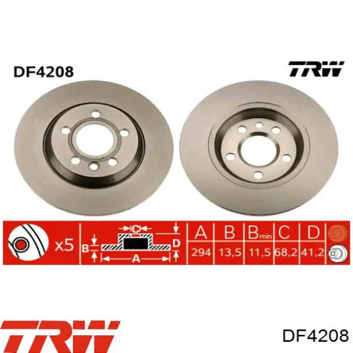 DF4208 TRW диск гальмівний задній